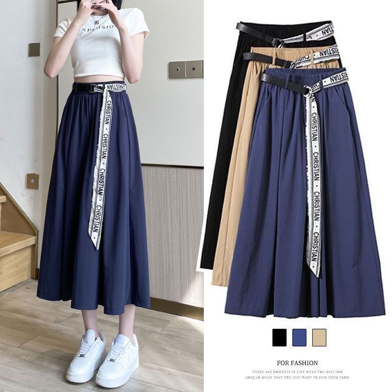 Women's Weekend Daily Casual Simple Style Simple Solid Color Calf-length Pocket Belt Casual Pants