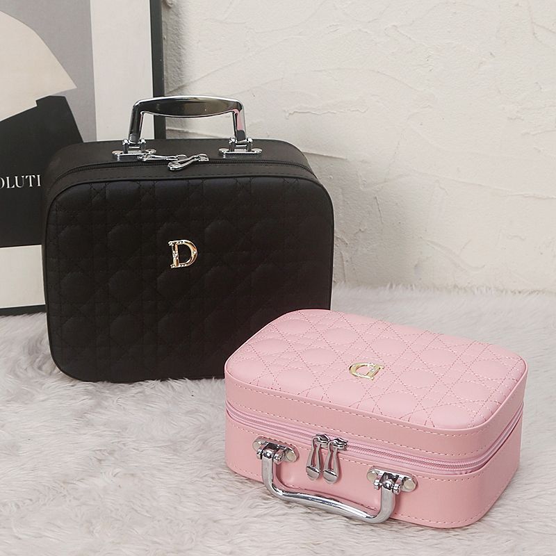 Classic Style Solid Color Pu Leather Square Makeup Bags