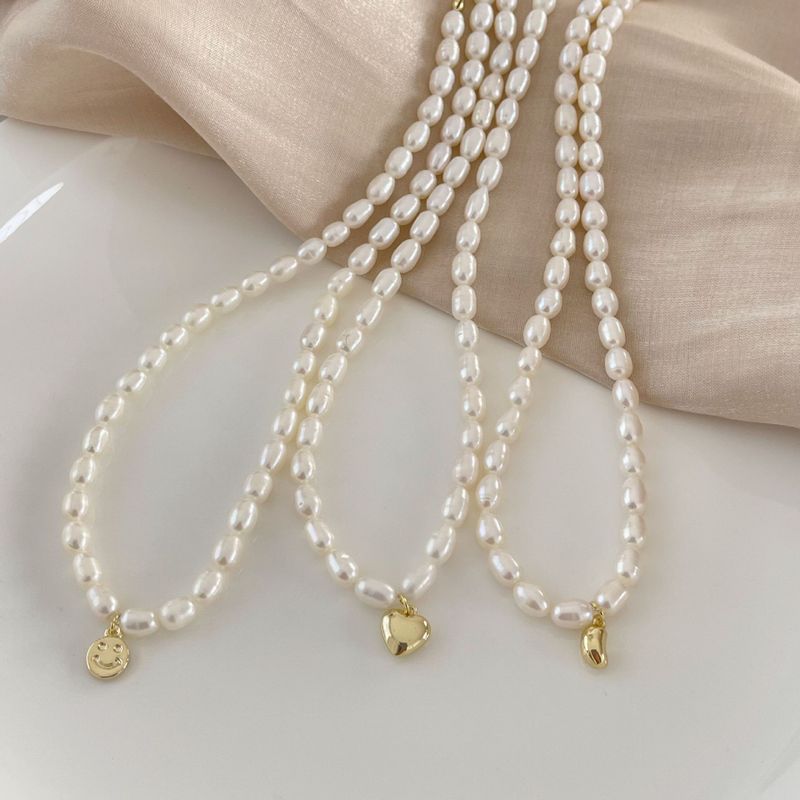1 Piece Retro Heart Shape Freshwater Pearl Beaded Necklace