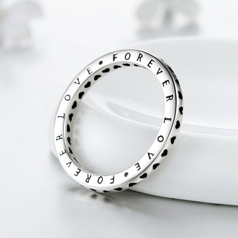Vintage Style Romantic Letter Heart Shape Sterling Silver Plating Hollow Out Thai Silver Rings