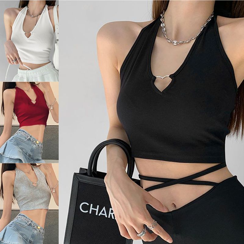 Mujeres Chaleco Camisetas Sin Mangas Entrecruzado Escotado Por Detrás Estilo Simple Sencillo Color Sólido