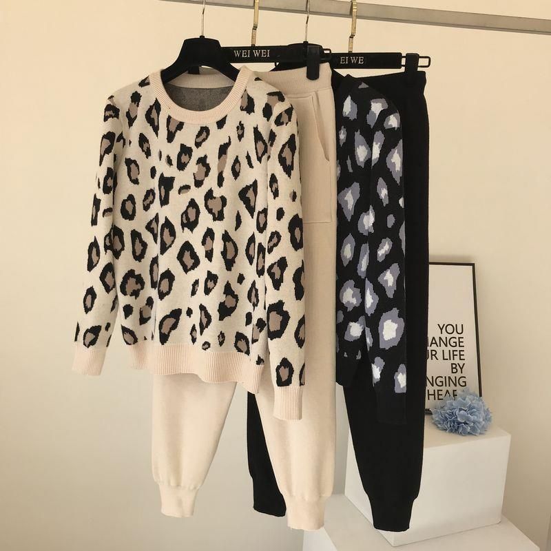 Täglich Straße Frau Lässig Einfacher Stil Leopard Rayon Elasthan Polyester Hosen-sets Hosen-sets