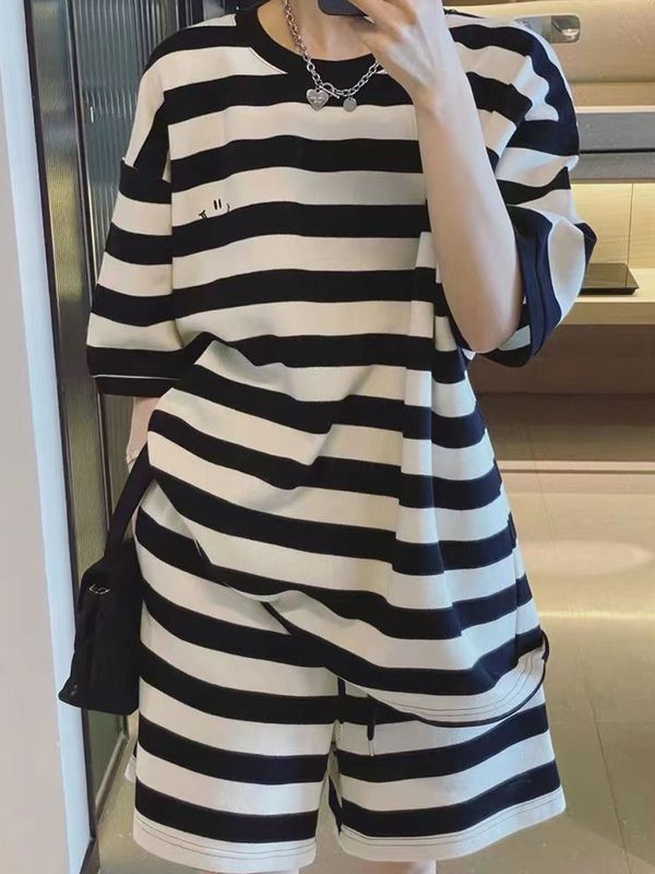 Daily Women's Casual Stripe Polyester Shorts Sets Shorts Sets