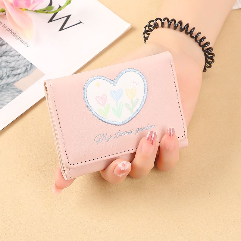 Women's Heart Shape Flower Pu Leather Buckle Wallets