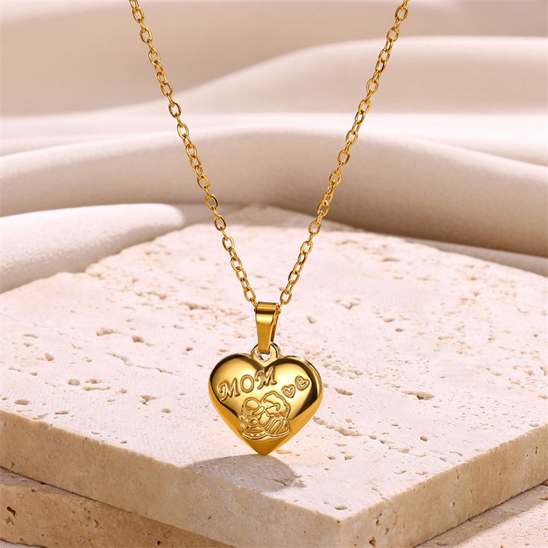 304 Stainless Steel 18K Gold Plated MAMA Simple Style Classic Style Plating Heart Shape Pendant Necklace