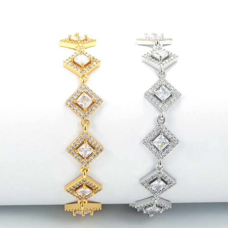 Fashion Full Row Zircon Square Diamond Geometric Rhombus Copper Bracelet Female