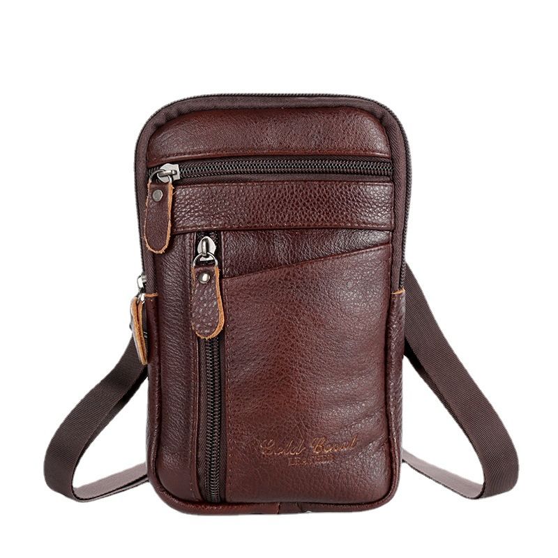 Men's Business Solid Color Leather Waist Bags
