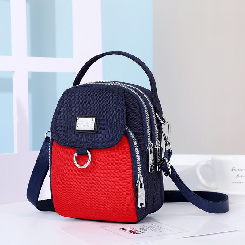 Women's Small Nylon Color Block Classic Style Semicircle Zipper Crossbody Bag