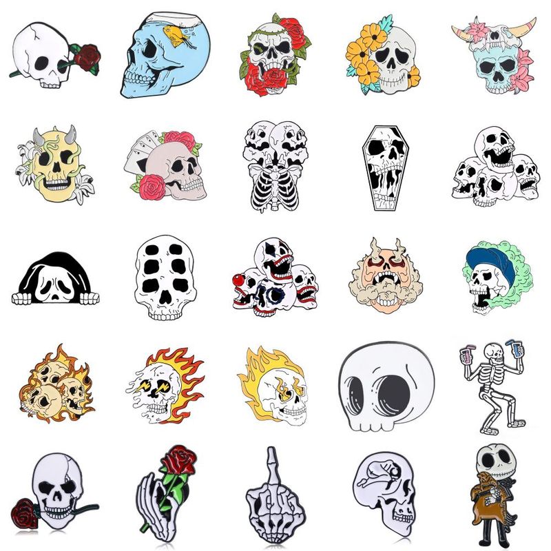 Cartoon Style Punk Flame Rose Skull Alloy Stamping Stoving Varnish Plating Unisex Brooches