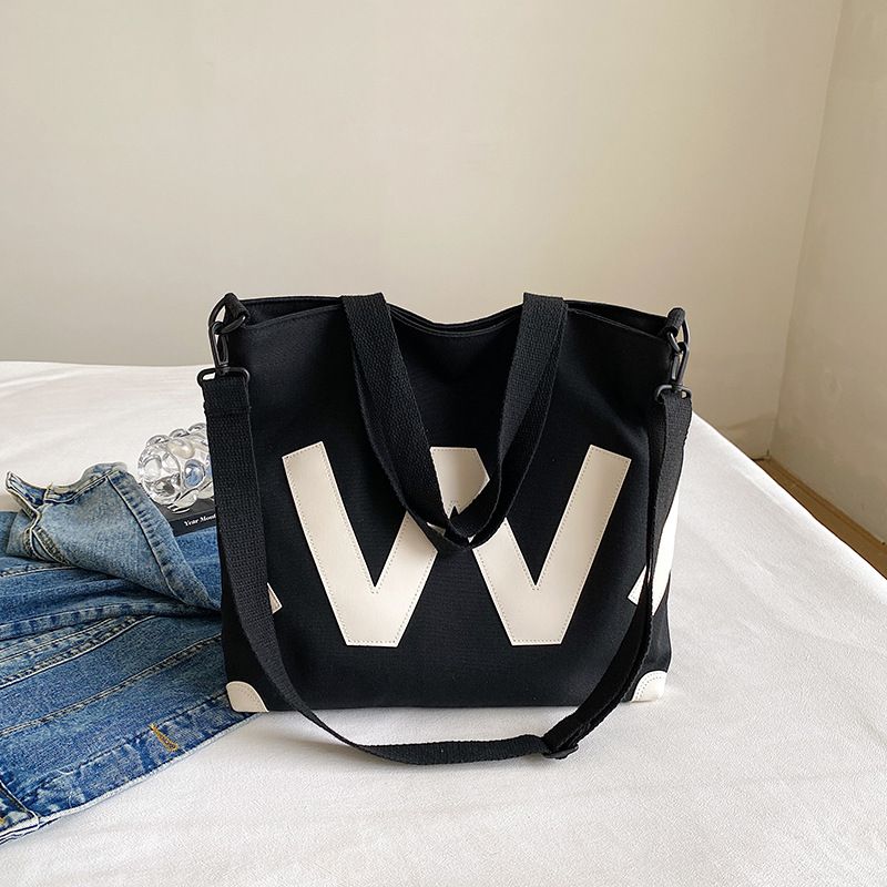 Women's Large Canvas Letter Streetwear Zipper Canvas Bag