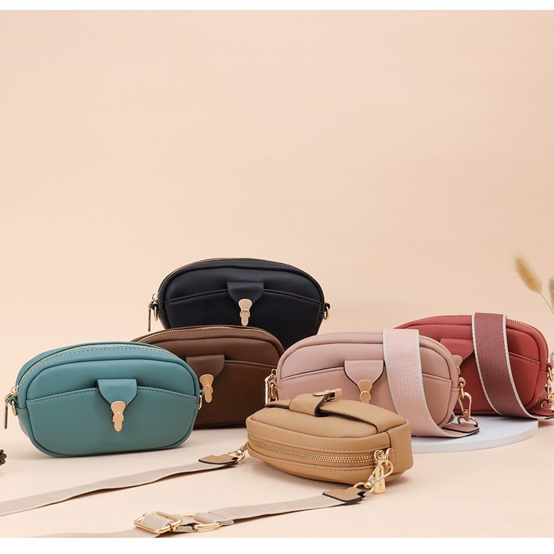 Women's Mini Pu Leather Solid Color Classic Style Oval Zipper Crossbody Bag