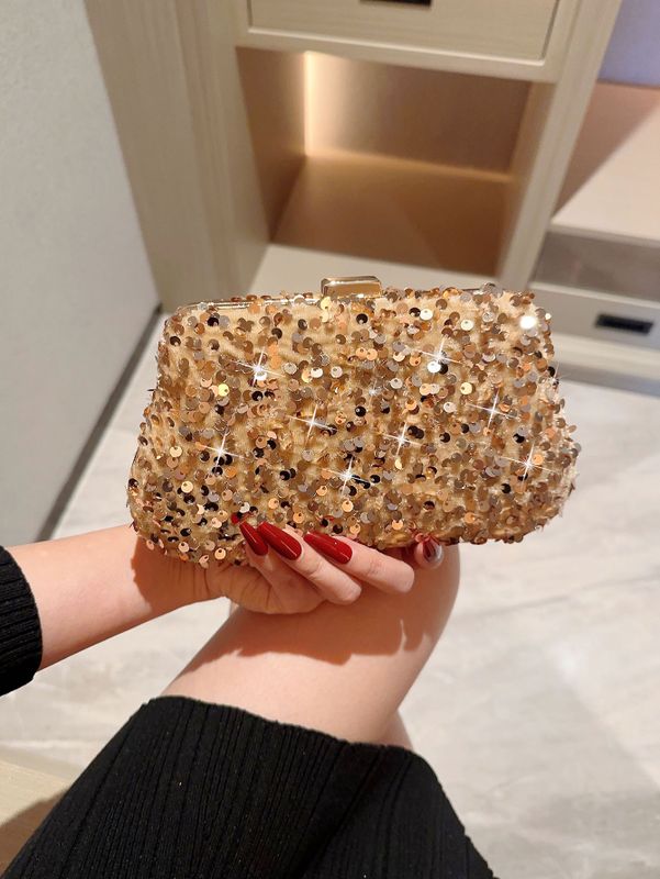 Gold Polyester Solid Color Sequins Square Evening Bags