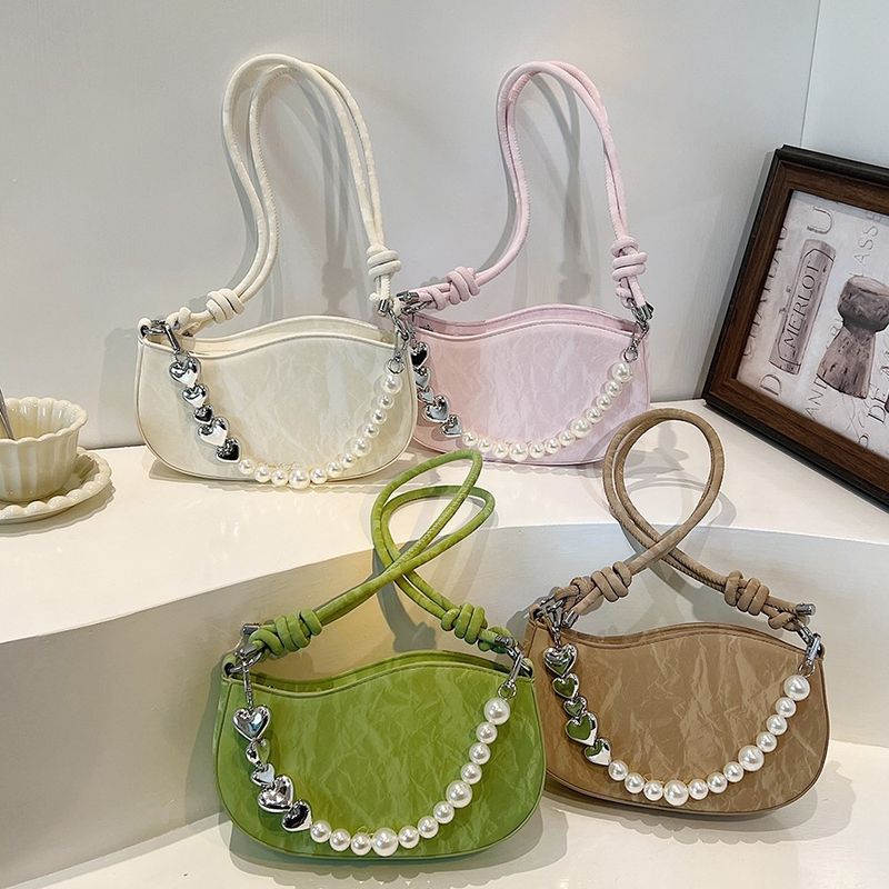 Women's Medium Pu Leather Solid Color Basic Beading Square Zipper Crossbody Bag Underarm Bag