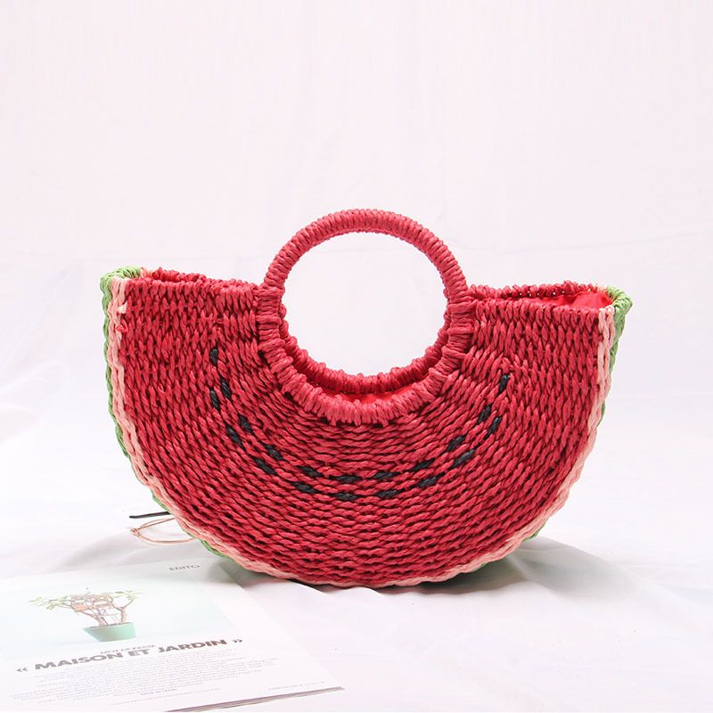Unisex Medium Straw Watermelon Cute Streetwear Semicircle String Straw Bag