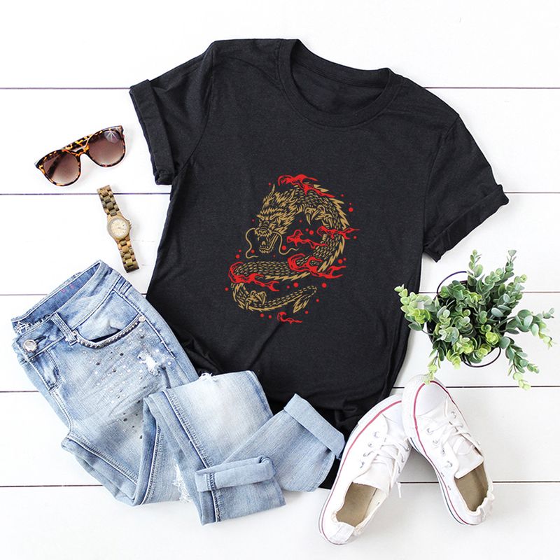 Dragon Totem Printed Cotton Short-sleeved T-shirt