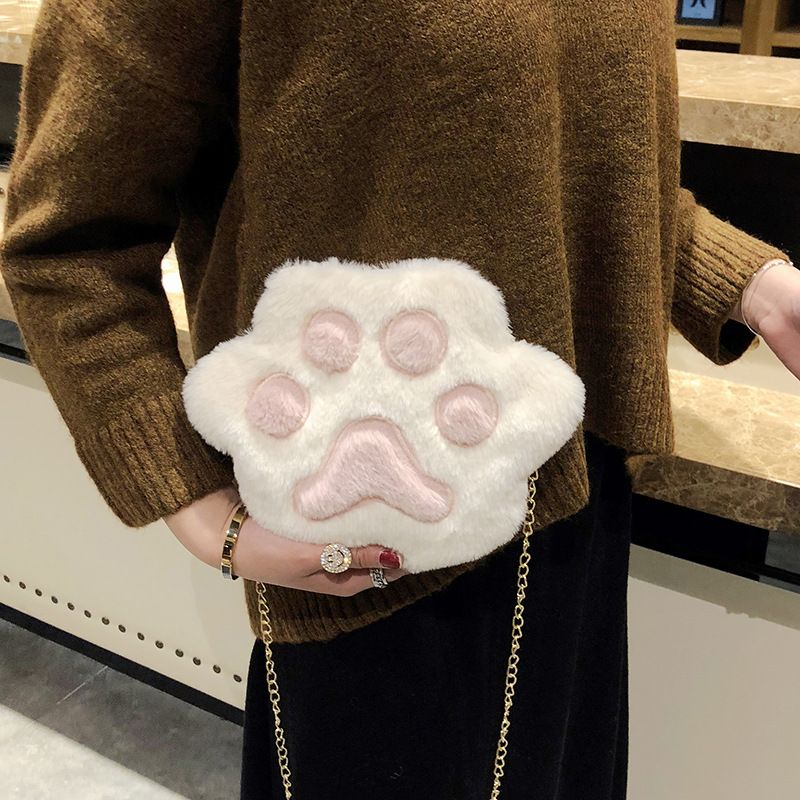 Plush New Korean Cute Bear Paw Chain Small Bag Chain Crossbody Bag