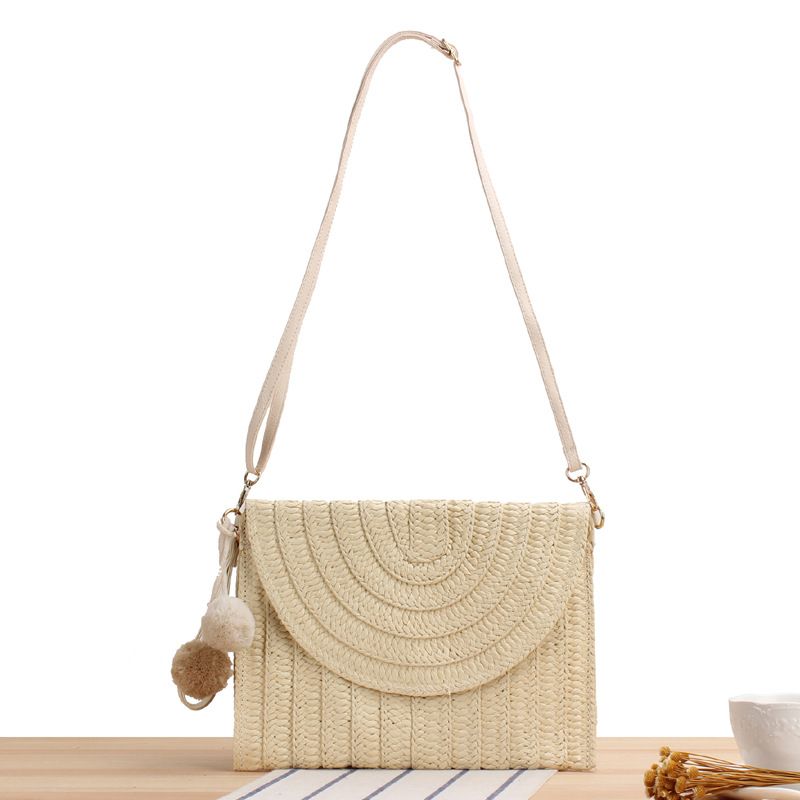 Women's Small All Seasons Straw Solid Color Vacation Square Magnetic Buckle Straw Bag
