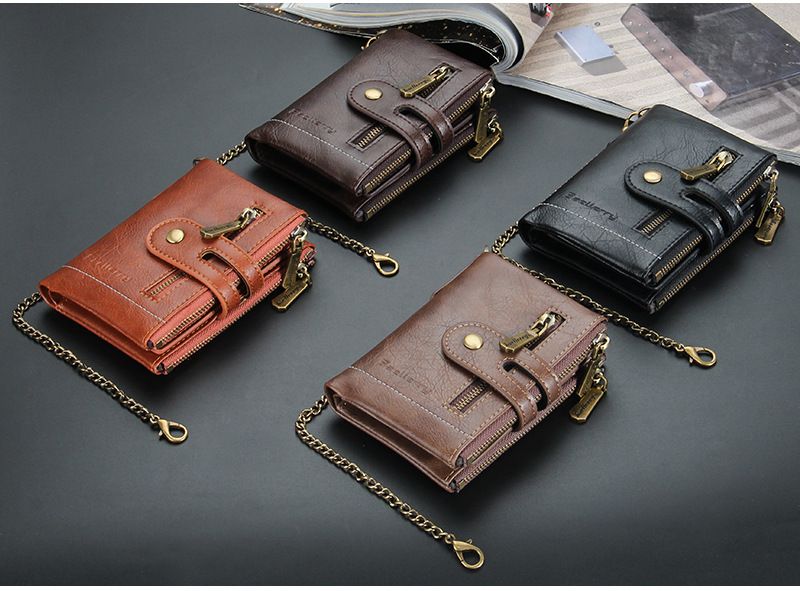 Men's Letter Pu Leather Metal Button Zipper Wallets