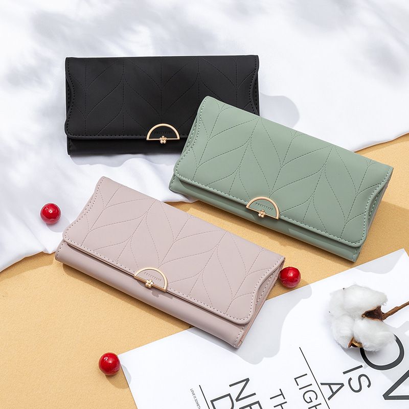Women's Solid Color Pu Leather Zipper Buckle Wallets
