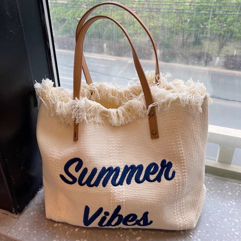 Women's Large Canvas Letter Solid Color Streetwear Square Magnetic Buckle Shoulder Bag Canvas Bag Tote Bag