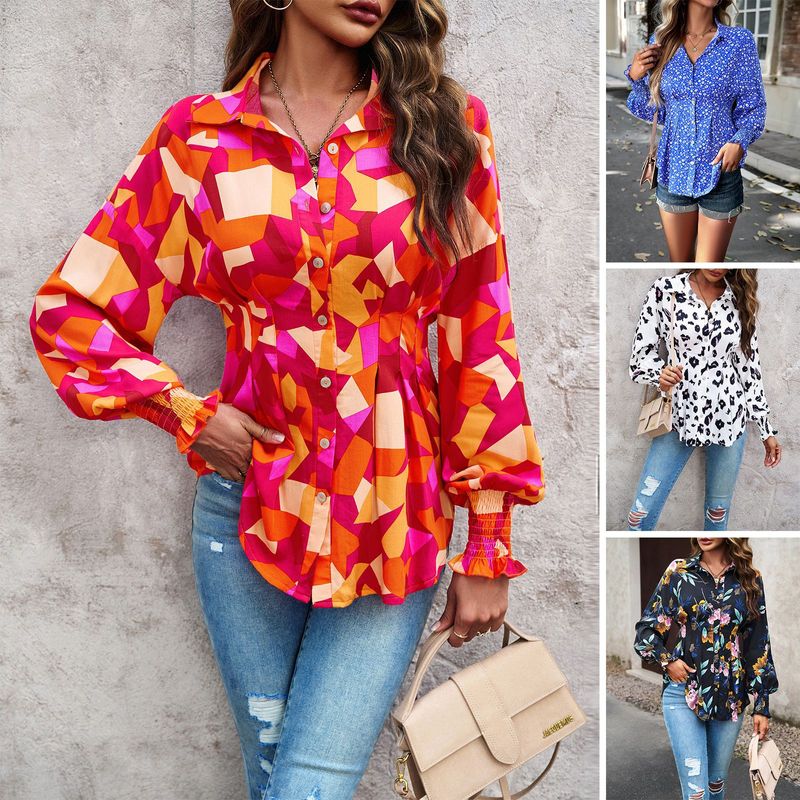 Women's Blouse Long Sleeve Blouses Printing Vintage Style Color Block