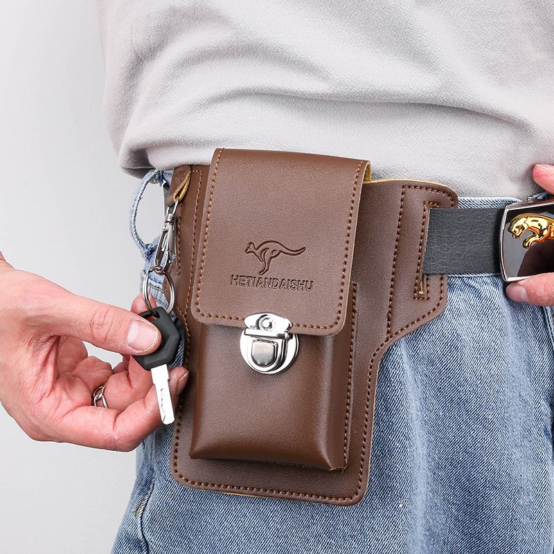 Men's Streetwear Solid Color Pu Leather Waist Bags