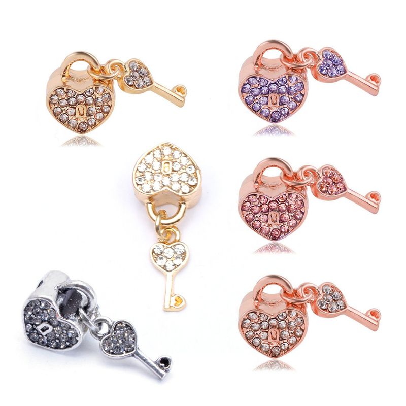 Simple Style Heart Shape Key Lock Alloy Plating Inlay Rhinestones Jewelry Accessories
