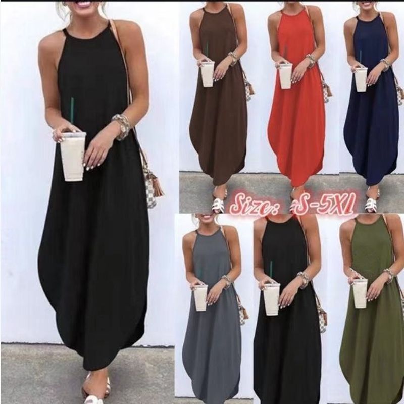 Women's Tuxedo Skirt Simple Style Round Neck Patchwork Sleeveless Solid Color Midi Dress Daily