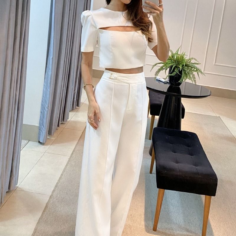 Daily Women's Elegant Simple Style Solid Color Polyester Pants Sets Pants Sets