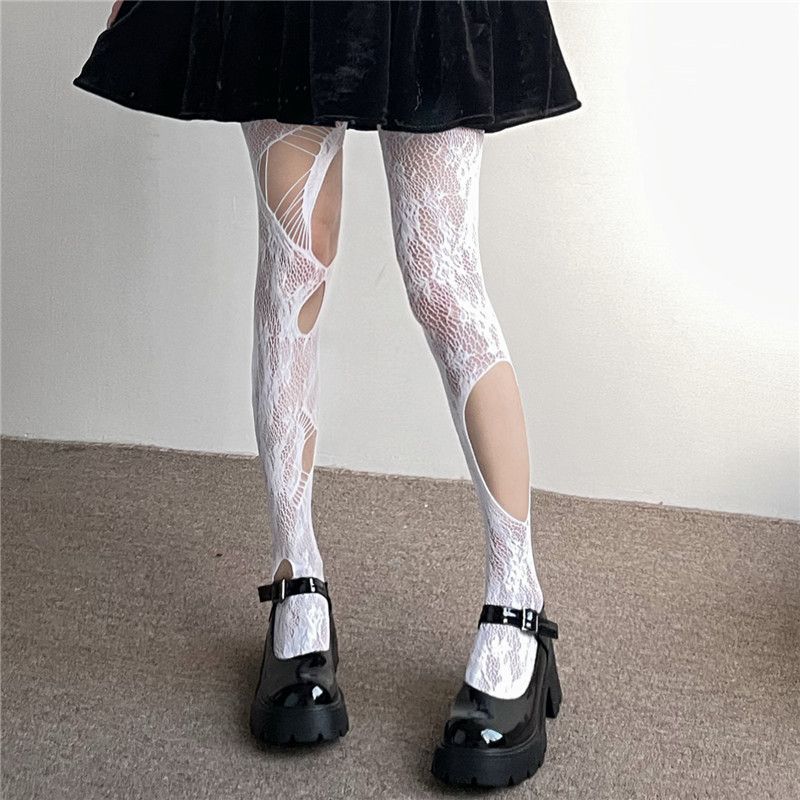 Hollow Rose Fishnet Stockings Sexy Strappy Pantyhose