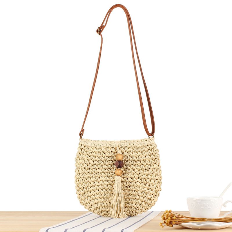 Femmes Petit Paille Couleur Unie Style Vintage Style Classique Fermeture Éclair Sac De Paille