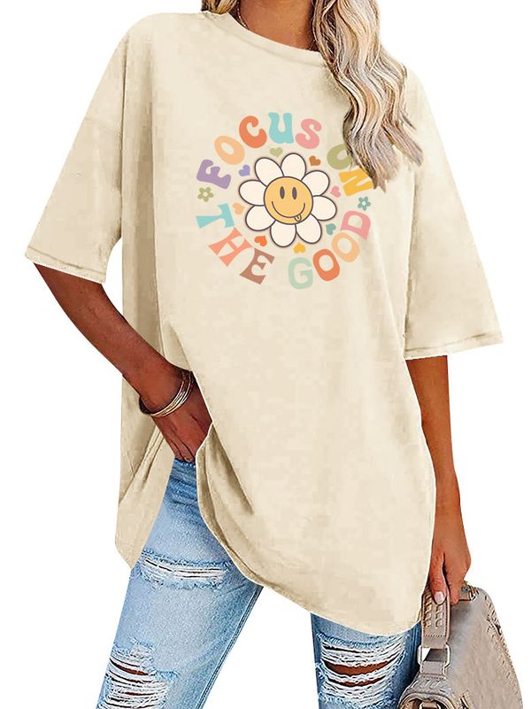 Women's T-shirt Short Sleeve T-shirts Printing Casual Letter Flower