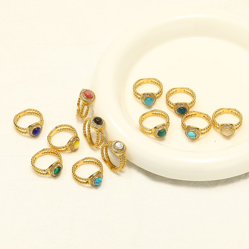 304 Stainless Steel Casual Simple Style Geometric Zircon Rings