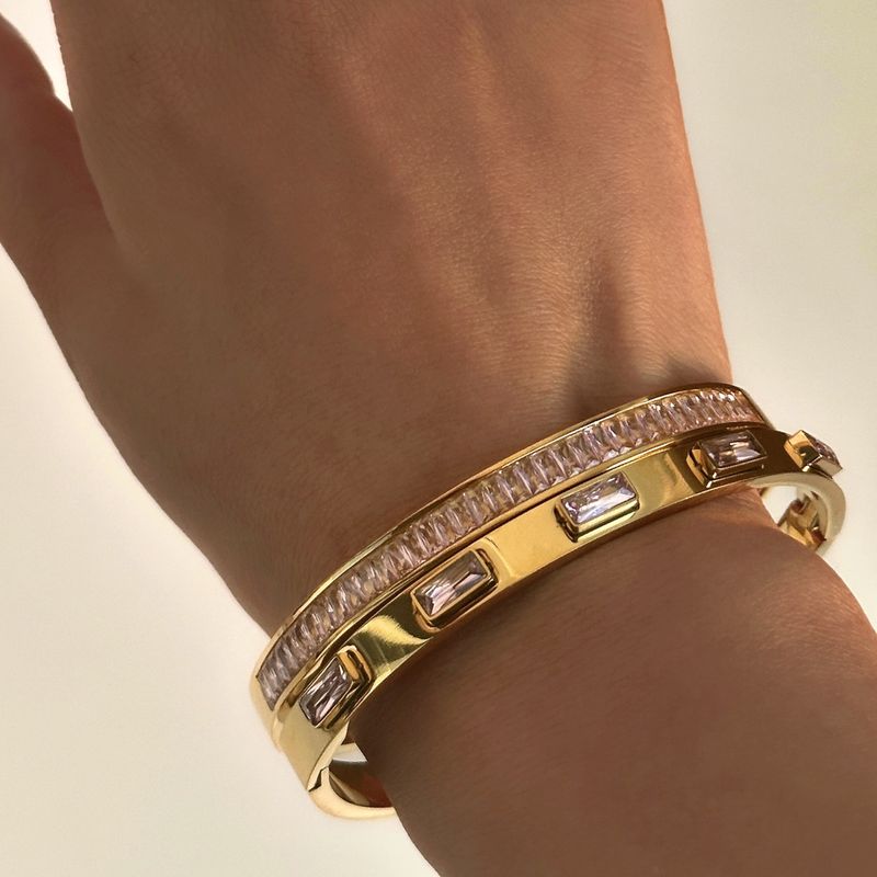 Estilo Sin Elegante Triángulo Ronda Cuadrado Acero Inoxidable Enchapado Embutido Circón Chapado En Oro De 18 Quilates. Brazalete