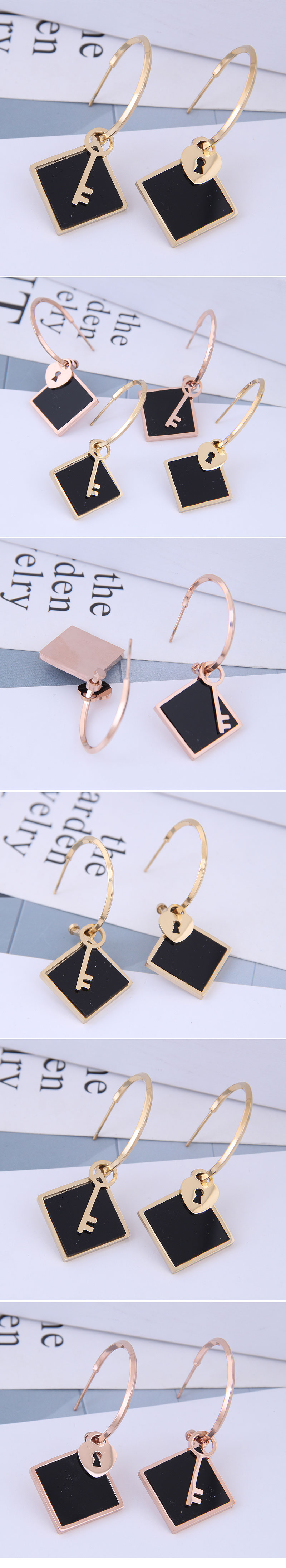 Exquisite Fashion Titanium Steel Earrings Simple And Simple Couple Key Earrings display picture 1