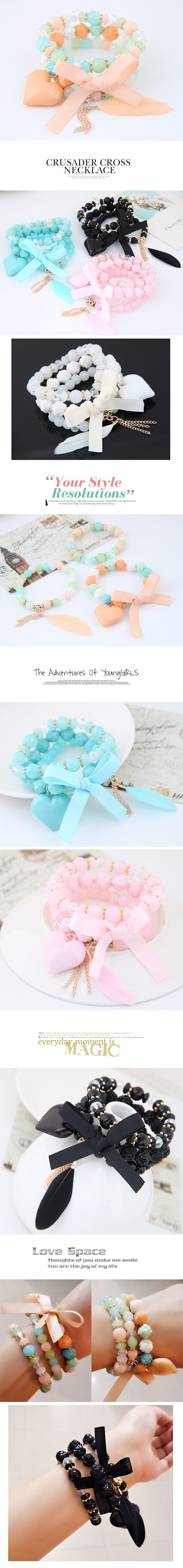 Fashion Bow Peach Heart Wild Candy Bead Temperament Multi-layer Bracelet display picture 1