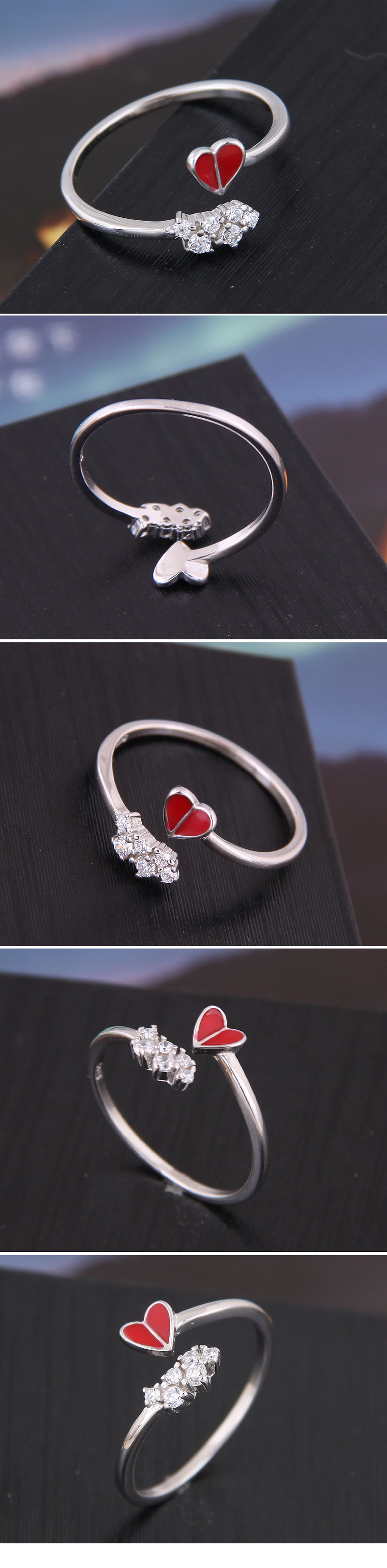 J990 Exquisite Korean Fashion Sweet Ol Wild Red Heart Personality Open Ring display picture 1