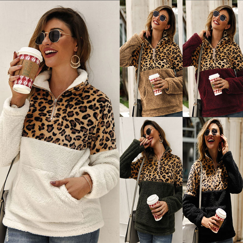 New Long-sleeved Sweater Leopard Pattern Stitching Top display picture 1