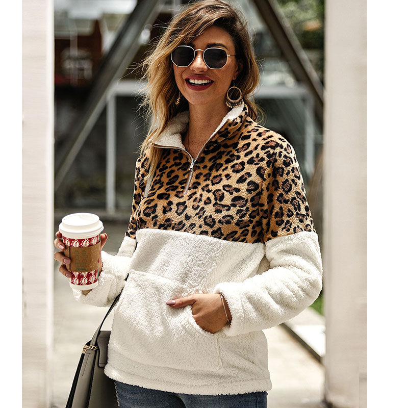New Long-sleeved Sweater Leopard Pattern Stitching Top display picture 2