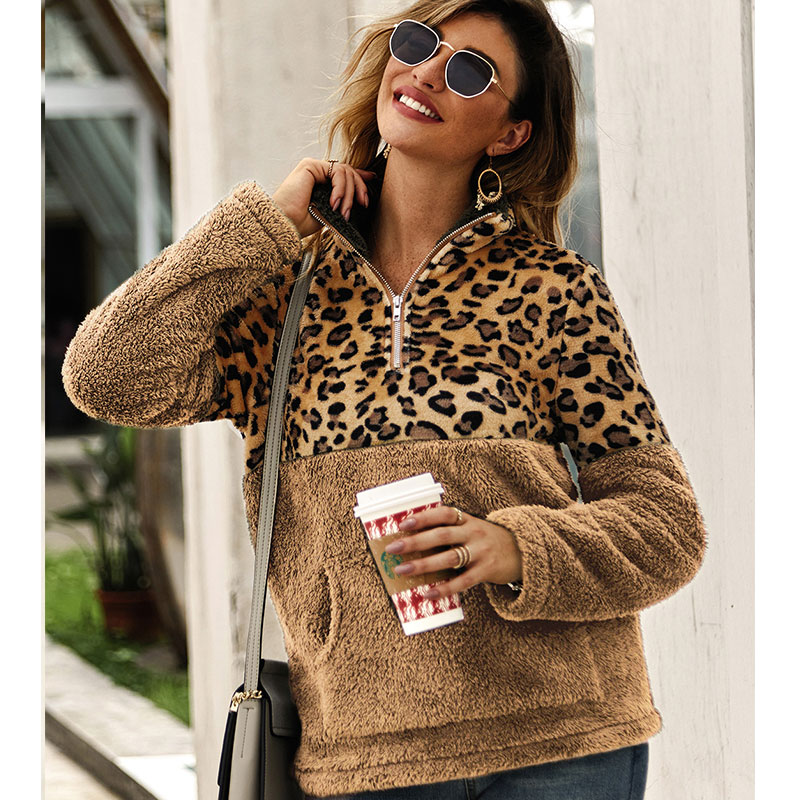 New Long-sleeved Sweater Leopard Pattern Stitching Top display picture 4