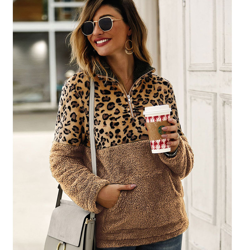 New Long-sleeved Sweater Leopard Pattern Stitching Top display picture 5