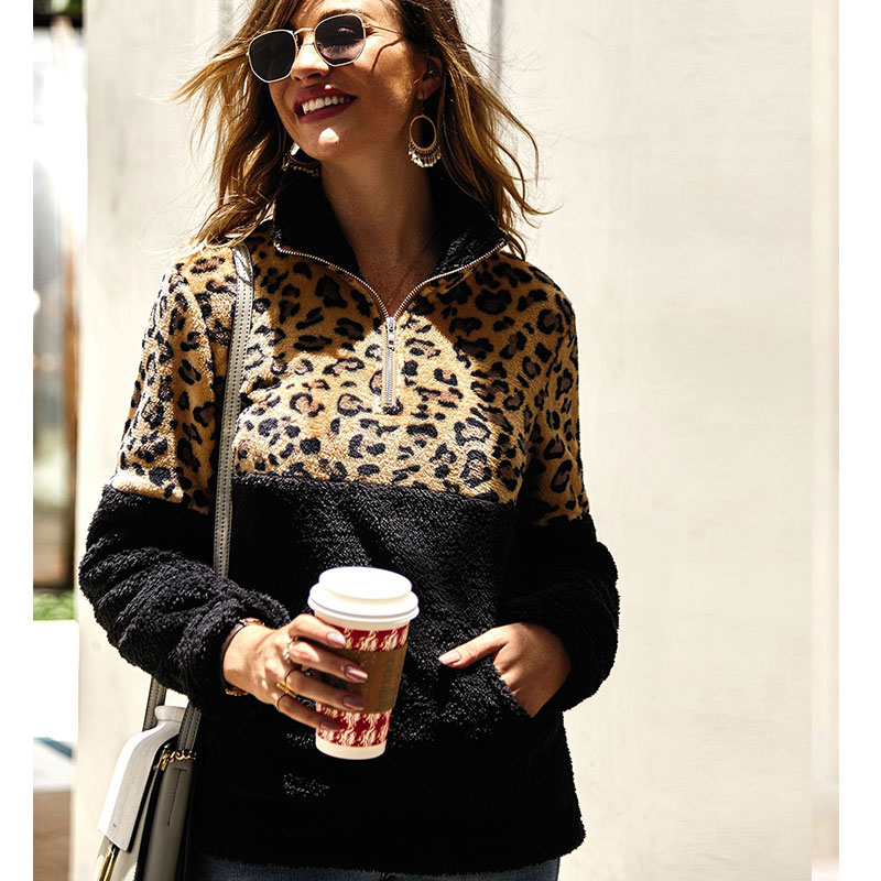 New Long-sleeved Sweater Leopard Pattern Stitching Top display picture 11