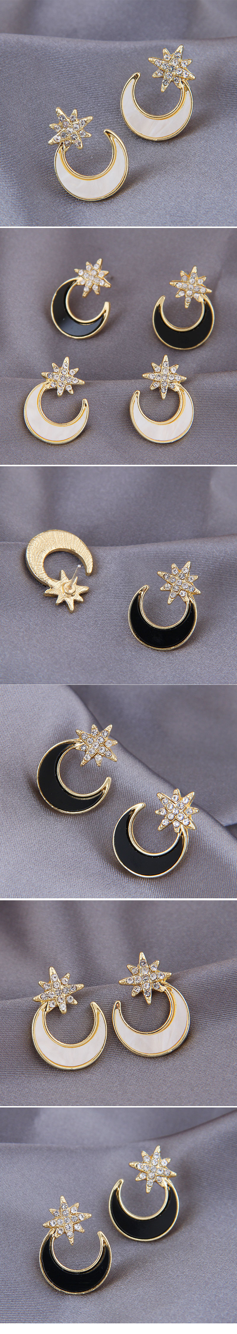 Boucles D&#39;oreilles À La Mode En Métal Clignotant Diamant Étoile Lune display picture 1