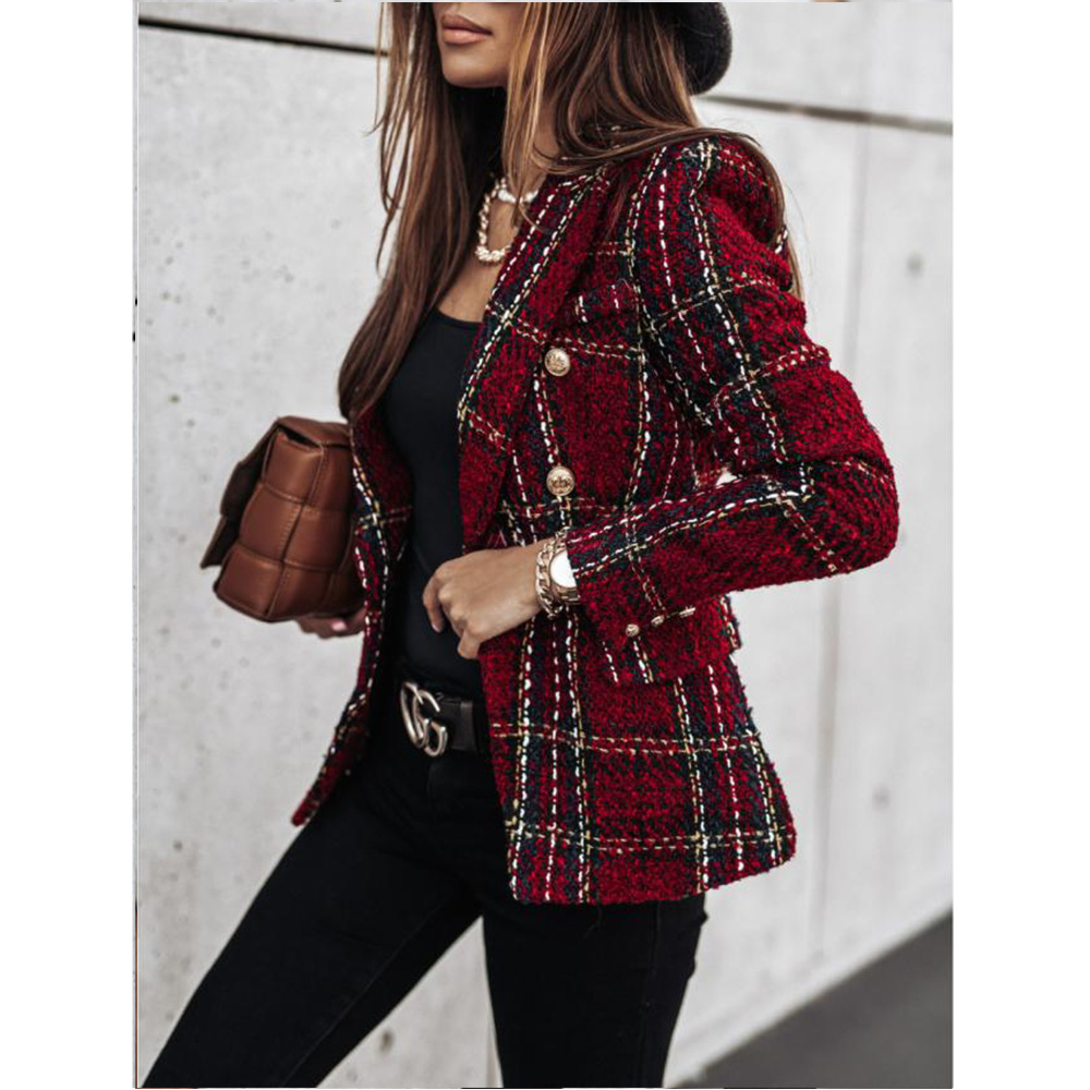 Lady Commute Houndstooth Plaid Metal Button display picture 6