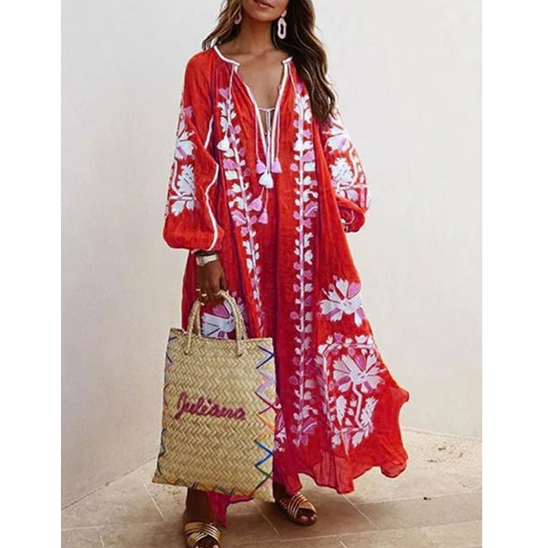 Sundress Ethnic Style Bohemian Beach Long Sleeve Printing Maxi Long Dress display picture 2