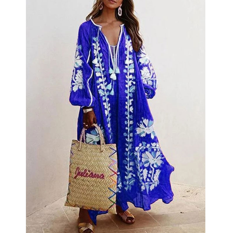 Sundress Ethnic Style Bohemian Beach Long Sleeve Printing Maxi Long Dress display picture 3
