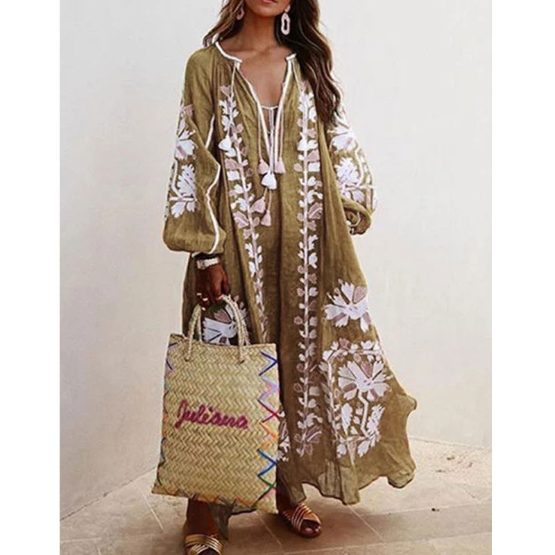 Sundress Ethnic Style Bohemian Beach Long Sleeve Printing Maxi Long Dress display picture 4