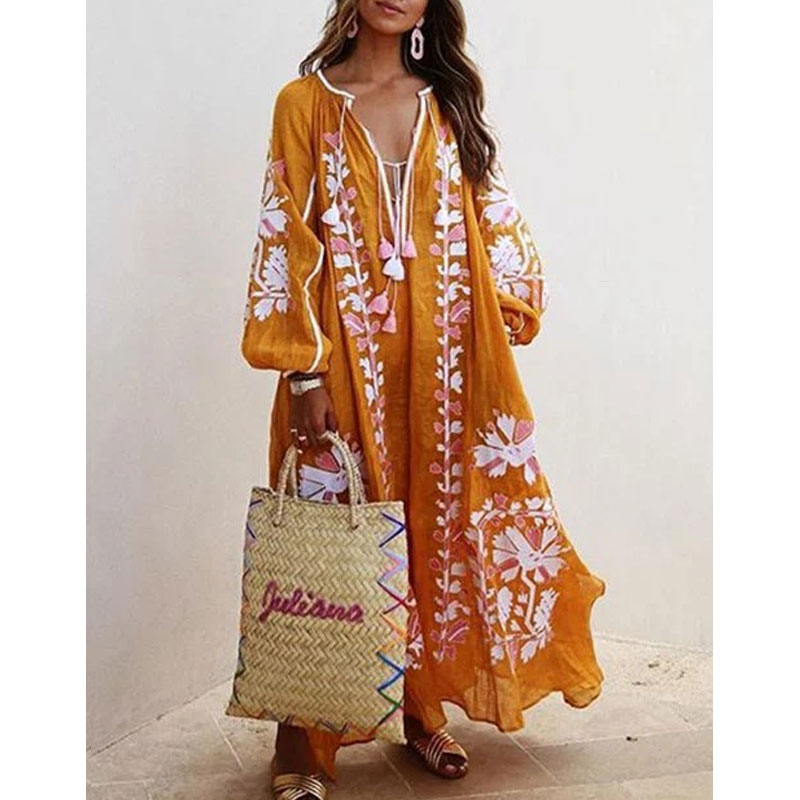 Sundress Ethnic Style Bohemian Beach Long Sleeve Printing Maxi Long Dress display picture 5