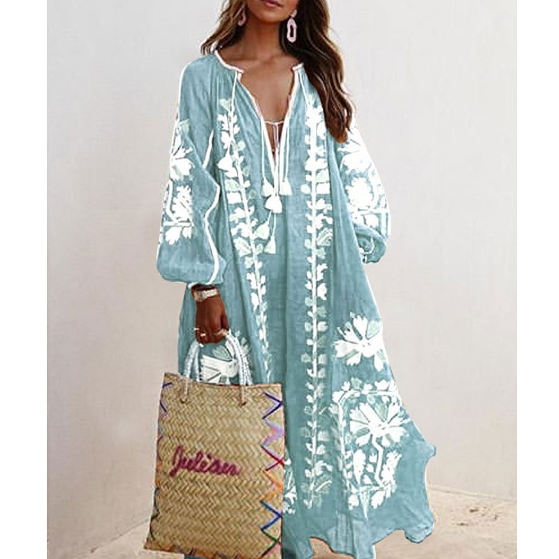 Sundress Ethnic Style Bohemian Beach Long Sleeve Printing Maxi Long Dress display picture 7