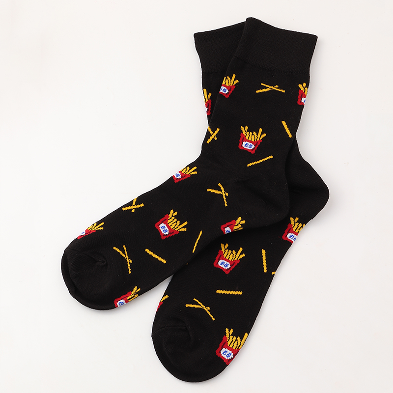 Print Mid-length Black Fries Socks display picture 3